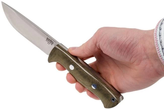 Bark River Bravo 1 A2 Rampless, Green Canvas Micarta, Brown Sheath 6 Bark River Bravo 1 A2 Rampless, Green Canvas Micarta, Brown Sheath - Image 6