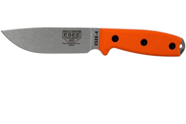 ESEE Model 4 Plain Edge S35VN, Orange G10 Handle 4P35V-OR With Sheath + Clip 1 ESEE Model 4 Plain Edge S35VN, Orange G10 Handle 4P35V-OR With Sheath + Clip