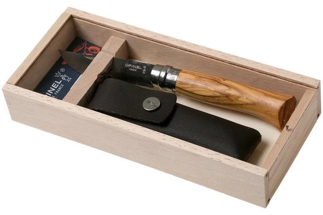 Opinel Pocket Knife No. 8 Luxury Range With Leather Sheath, Olive Wood 11 Opinel Pocket Knife No. 8 Luxury Range With Leather Sheath, Olive Wood - Image 11